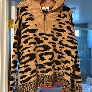 John + Jenn Black and Tan Cowl Neck Sweater